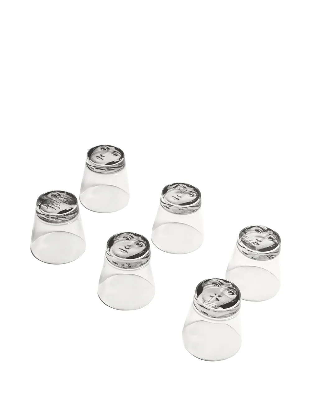 Fornasetti Tema E Variazioni Face-print Glass (set Of Six) In Gray