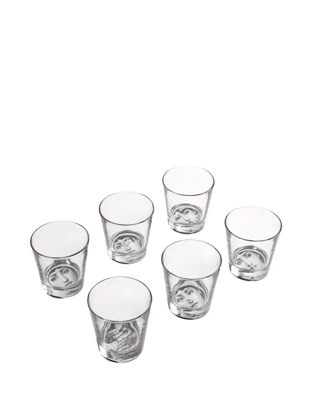 Fornasetti Tema E Variazioni Face-print Glass (set Of Six) In Gray