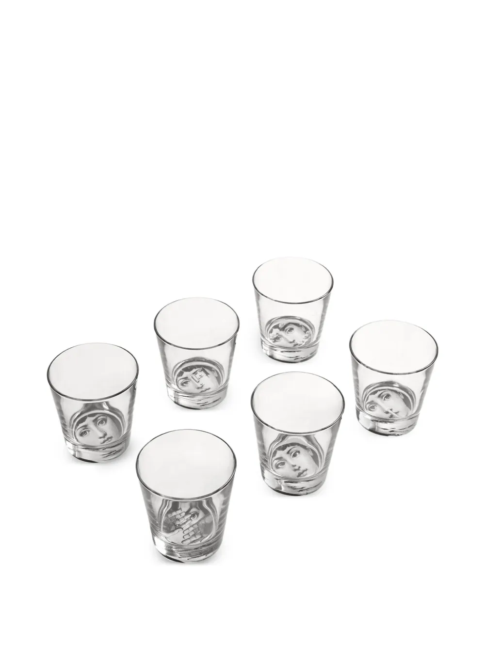 Fornasetti Tema e Variazioni face-print glass (set of six) | Glassware | Image 2