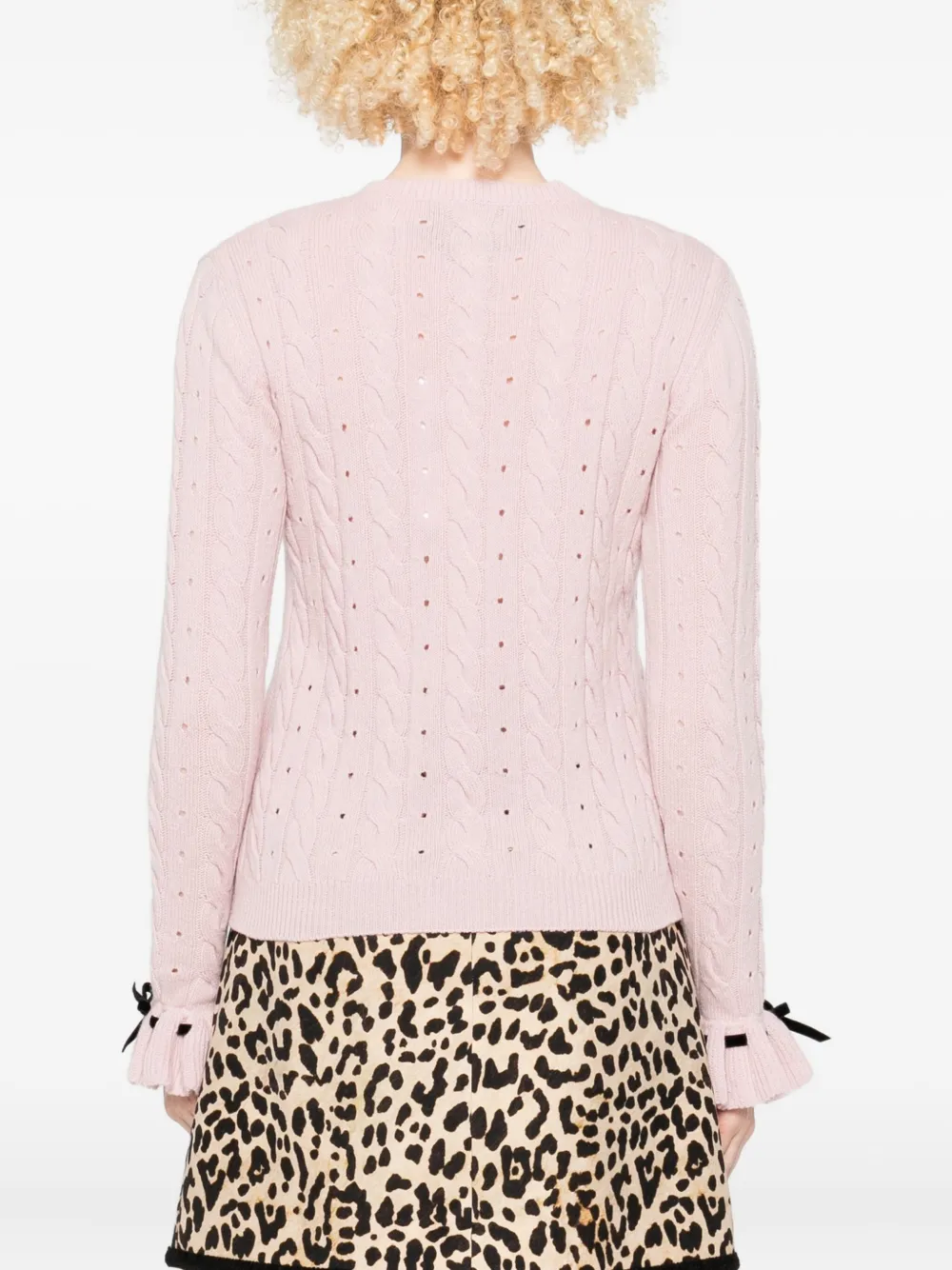 Valentino Garavani Kabelgebreide trui met lint afwerking Roze