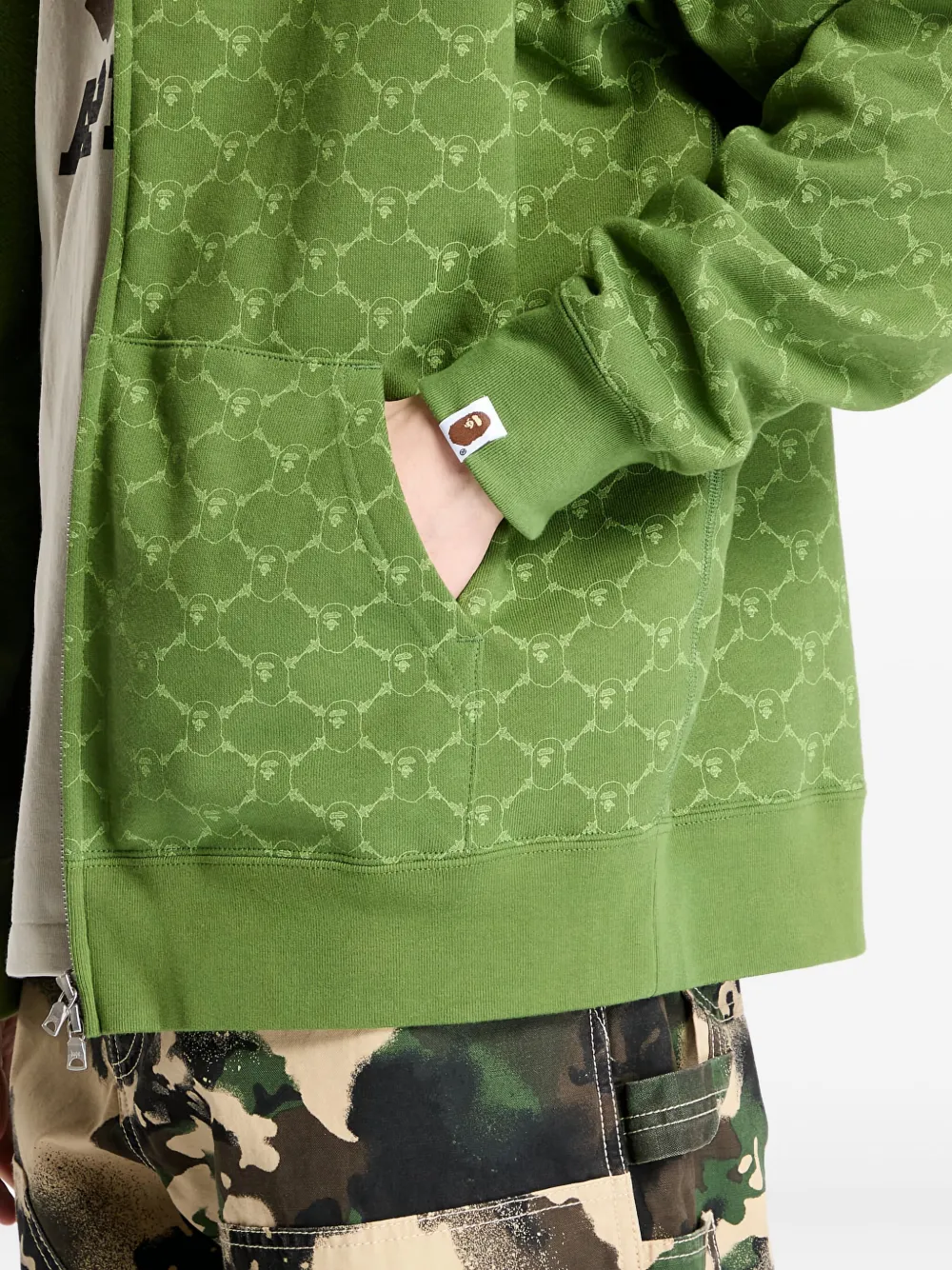 A BATHING APE college monogram shark full zip hoodie Groen