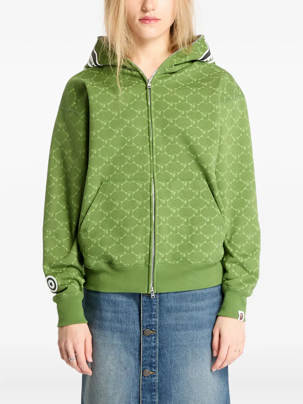 A BATHING APE® college monogram shark full zip hoodie | Green | Image 1