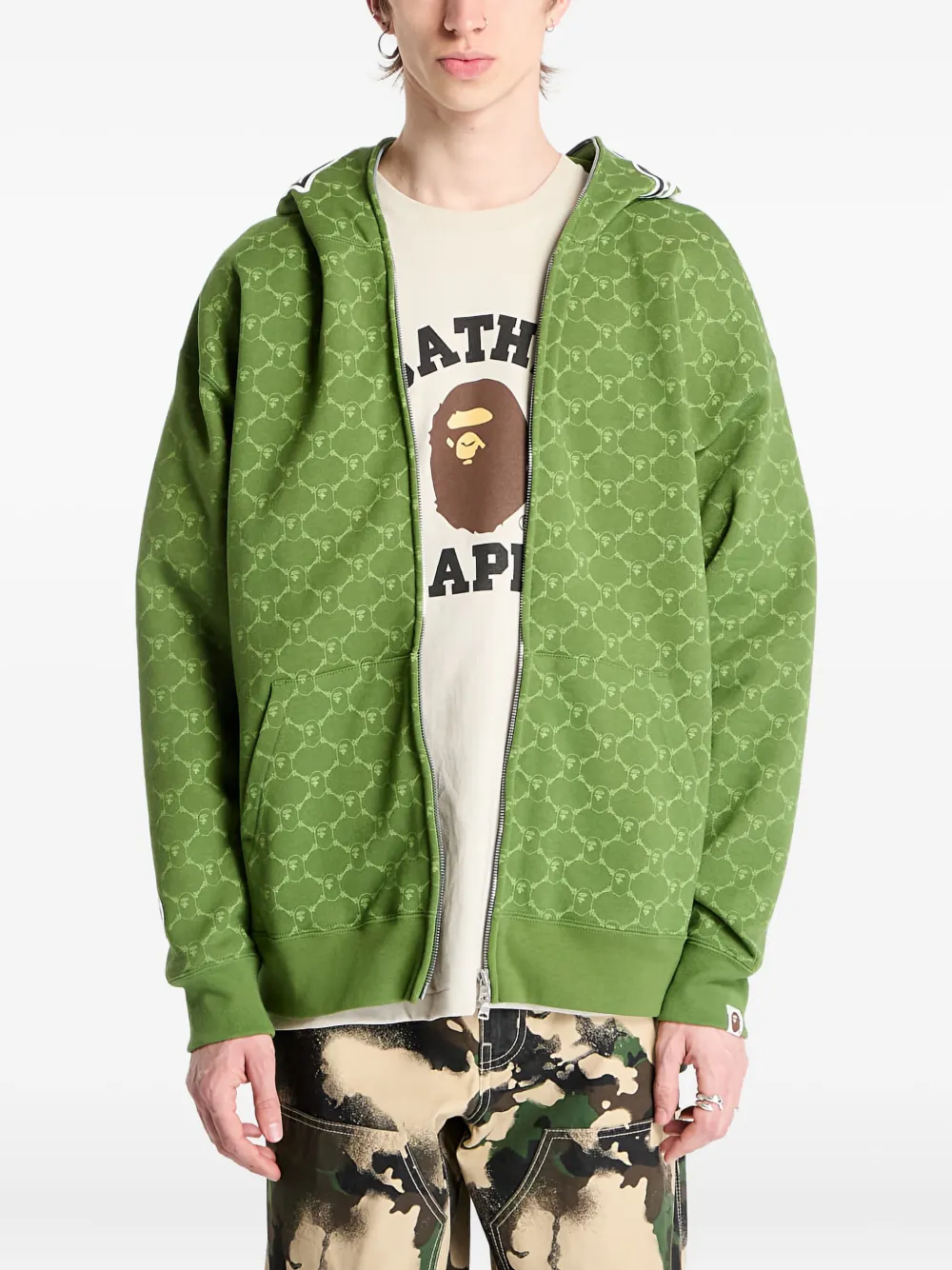 A BATHING APE college monogram shark full zip hoodie Groen