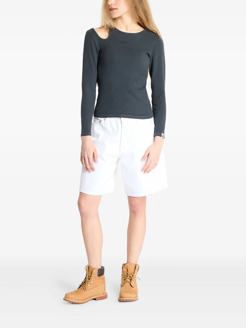 A BATHING APE cut-out rib top Zwart