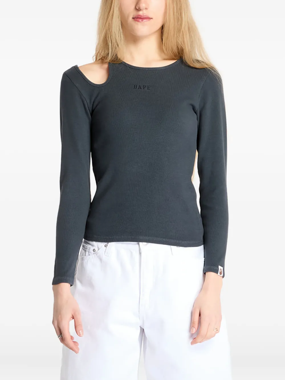 A BATHING APE cut-out rib top Zwart