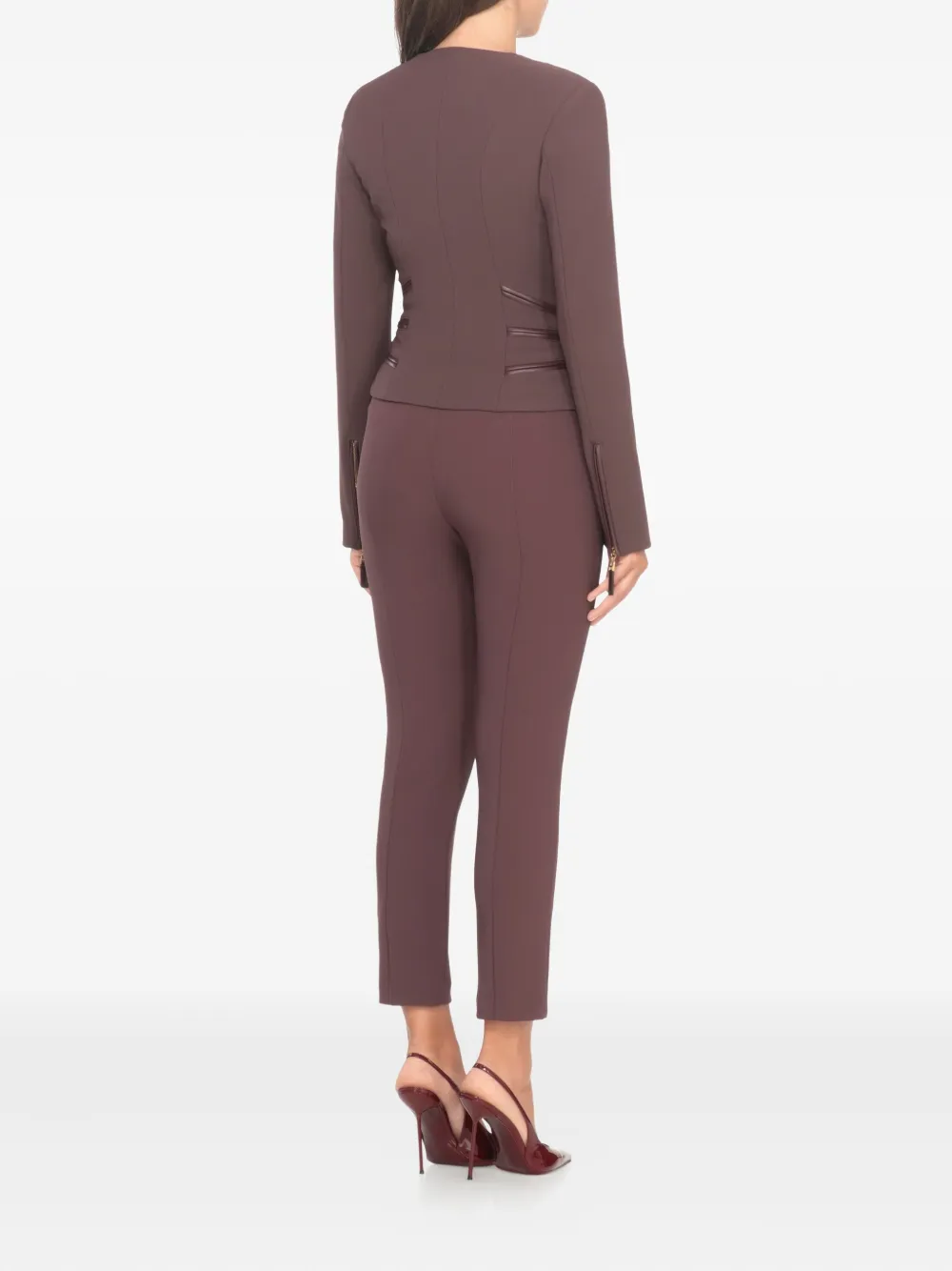 Elisabetta Franchi Structured Blazer With Front Zip And Long Sleeves In Brown