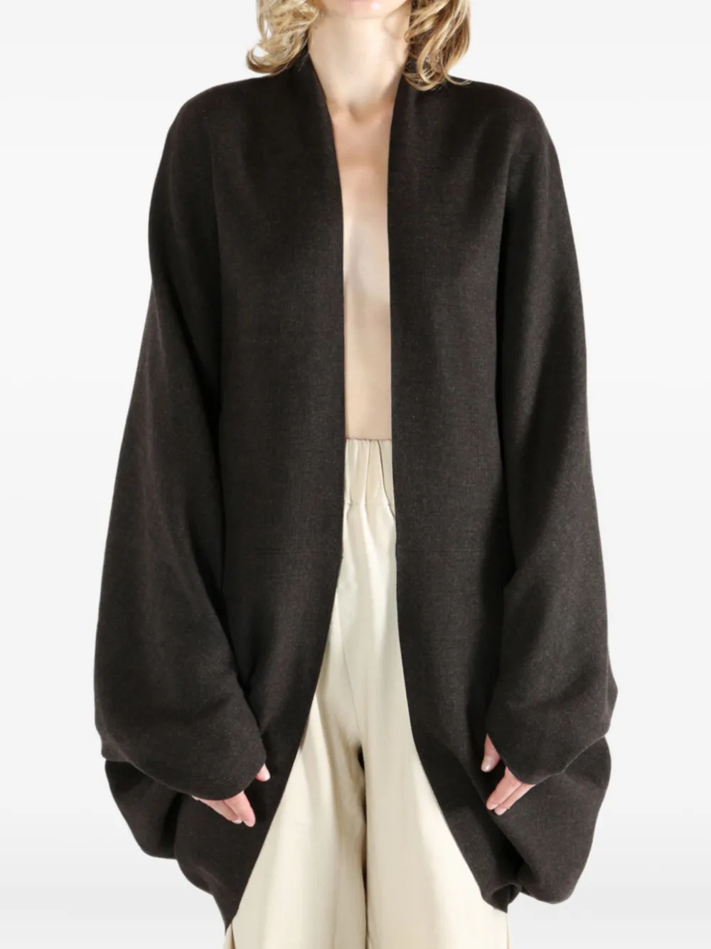 Cortana Open-front Wool Poncho In Black