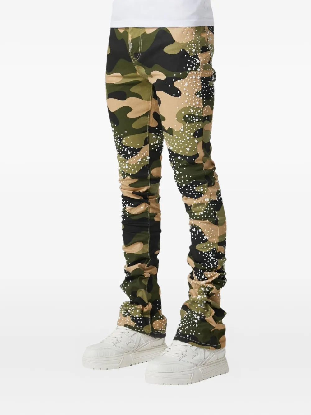 GUAPI Jeans verfraaid met parels Groen