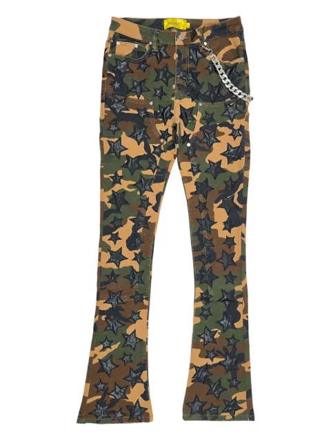 GUAPI camouflage-pattern star-patch jeans