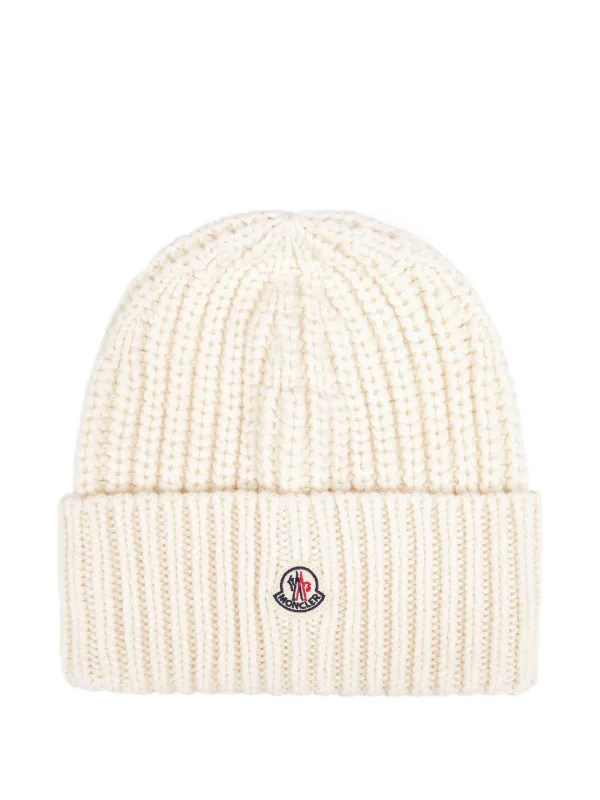 Moncler Gorro De Tricô Canelado Com Logo | Branco | FARFETCH BR