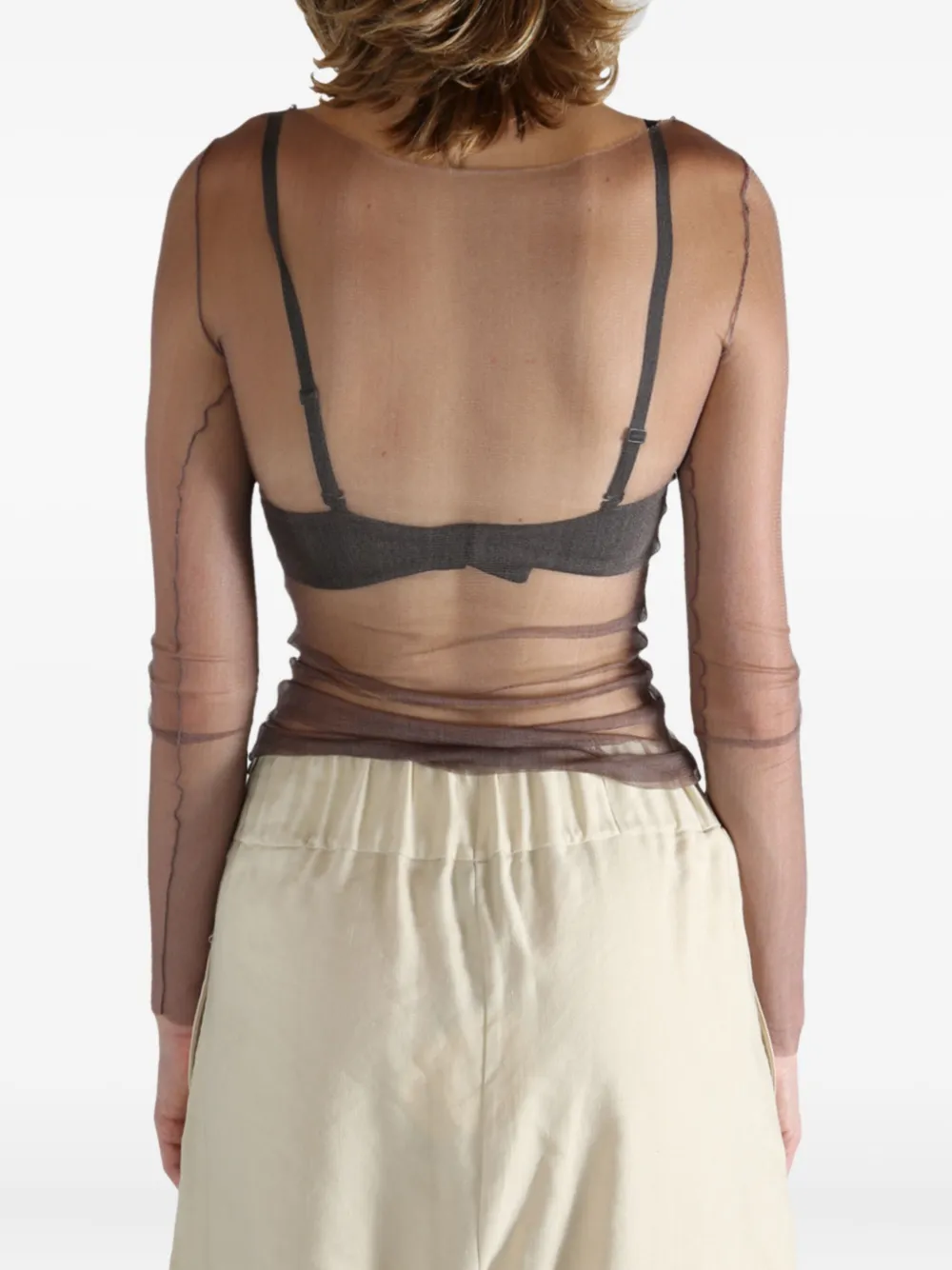 Cortana T De Tul Sheer Long-sleeve T-shirt In Brown