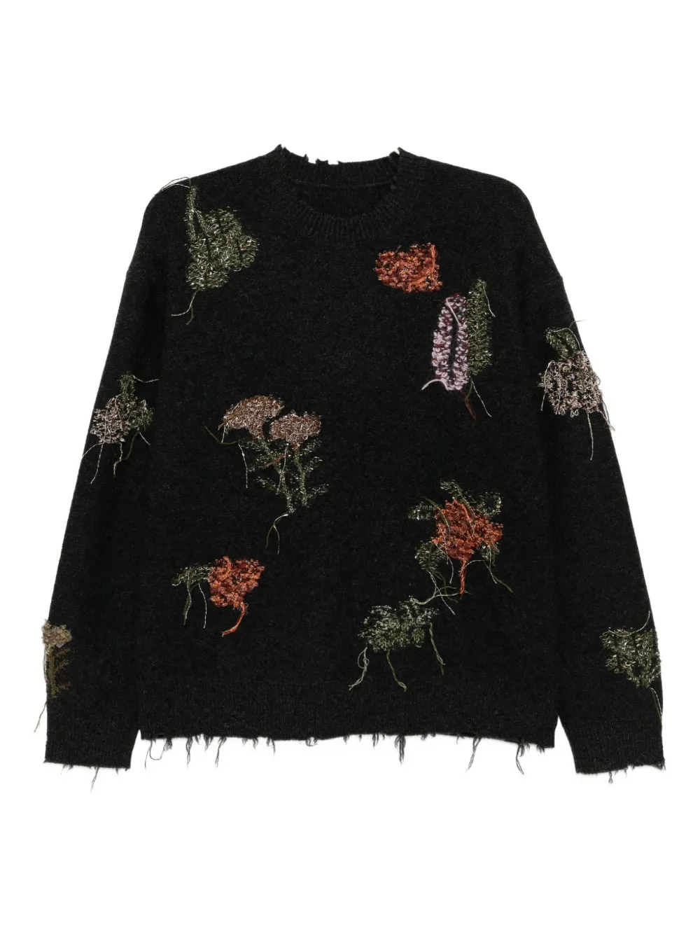 Jnby Botanical Long-sleeved Sweater In Black