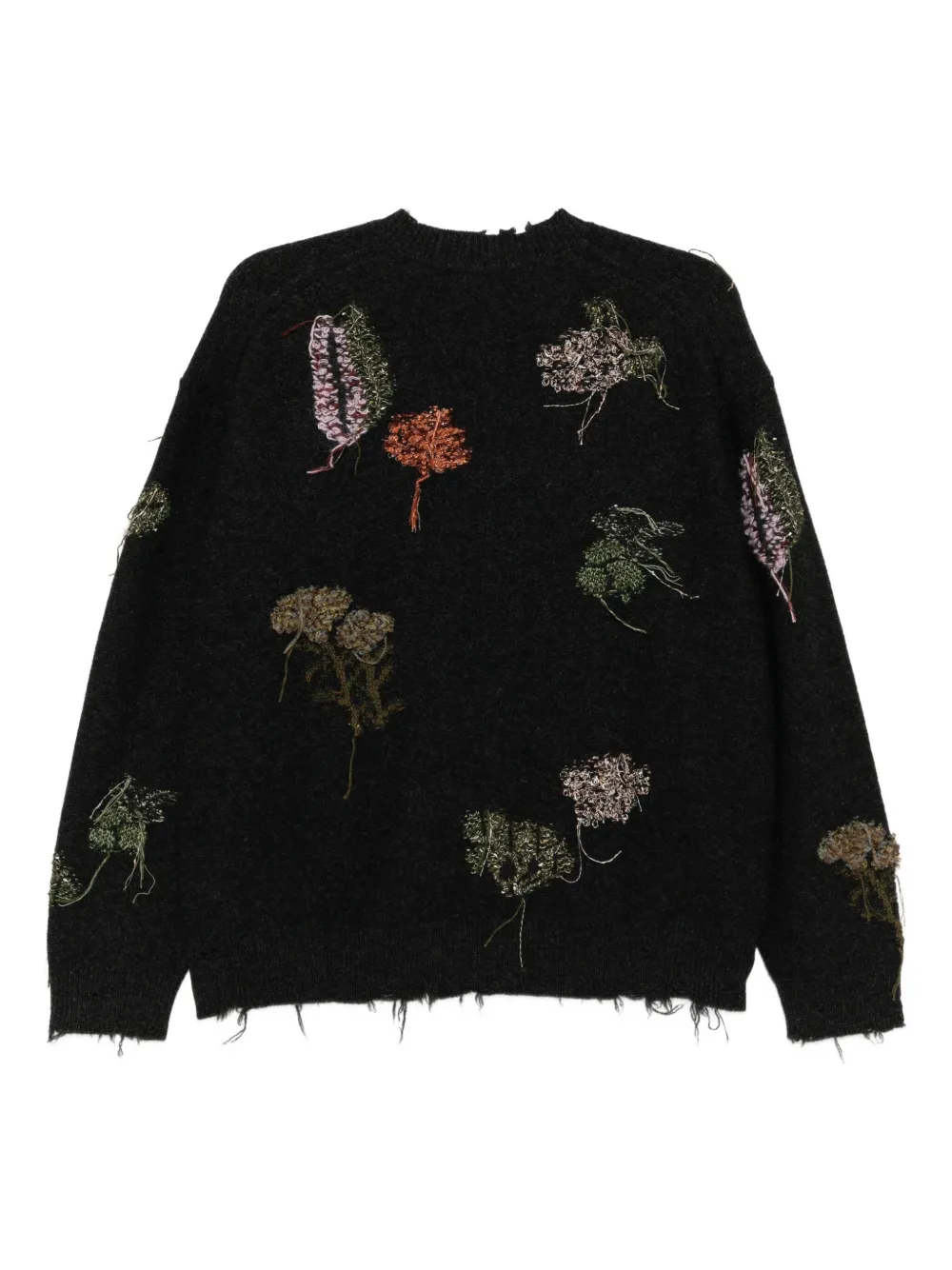 Jnby Botanical Long-sleeved Sweater In Black