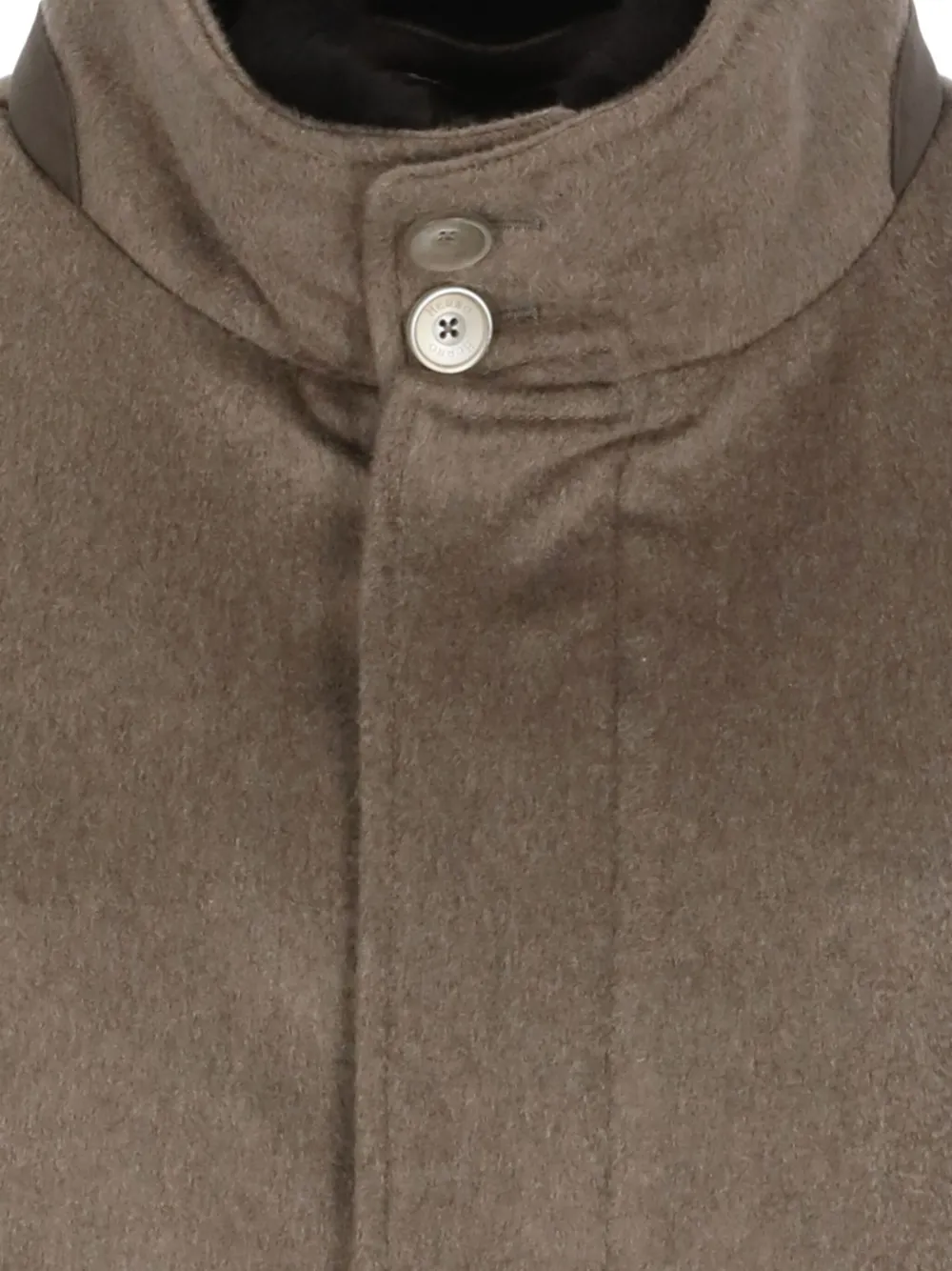 Herno Beige Cashmere Coat With Fur-lined High Neck In Brown