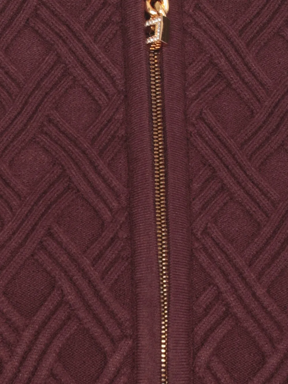 Elisabetta Franchi Bordeaux Textured Geometric Pattern Cardigan In Burgundy