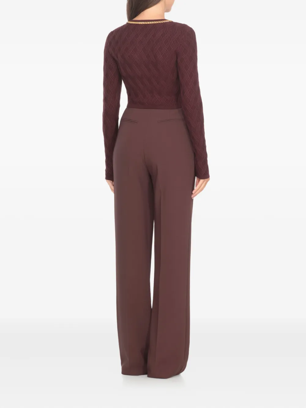 Elisabetta Franchi Bordeaux Textured Geometric Pattern Cardigan In Burgundy