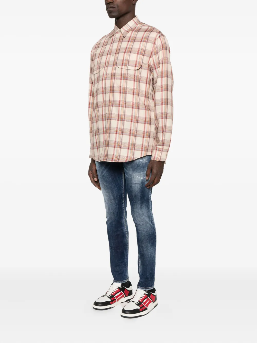 DSQUARED2 Geruit overhemd met borstzak Beige