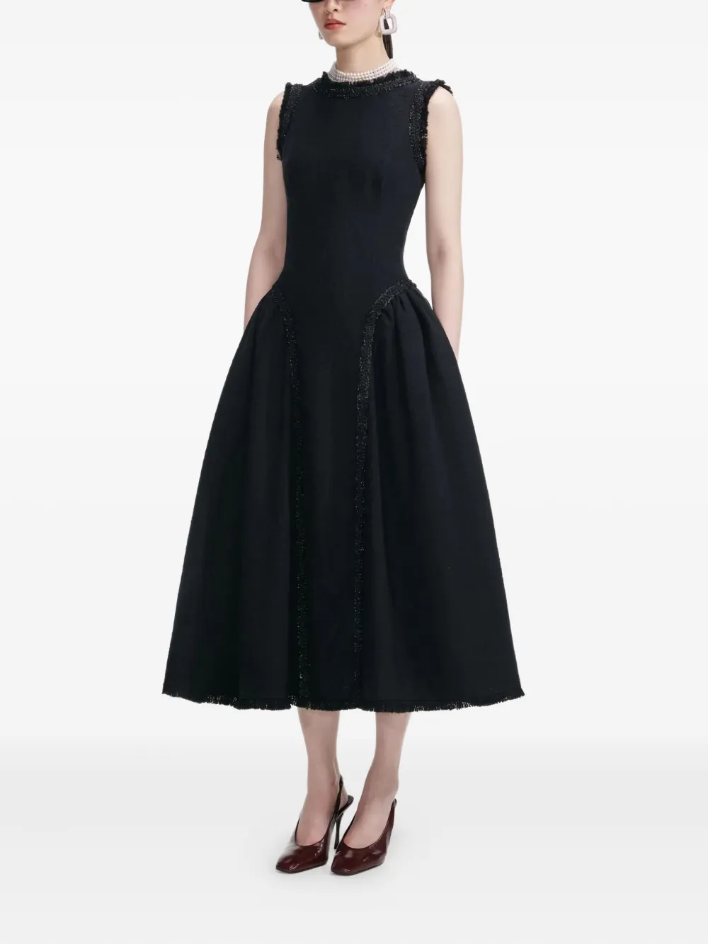 Self-Portrait embellished tweed dress - Zwart