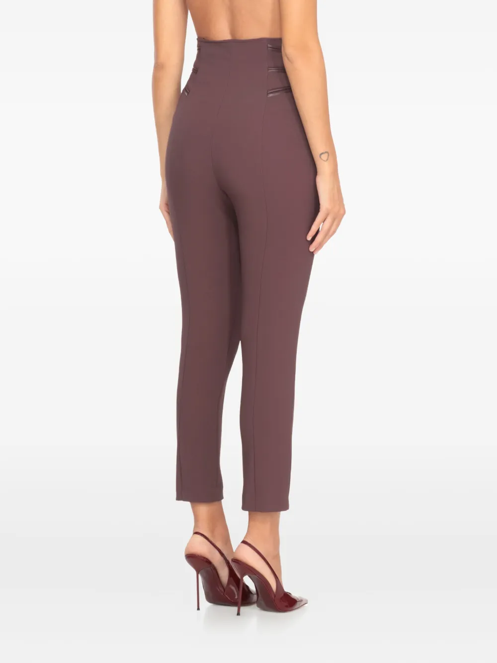 Elisabetta Franchi High Waist Cropped Trousers Pockets In Brown
