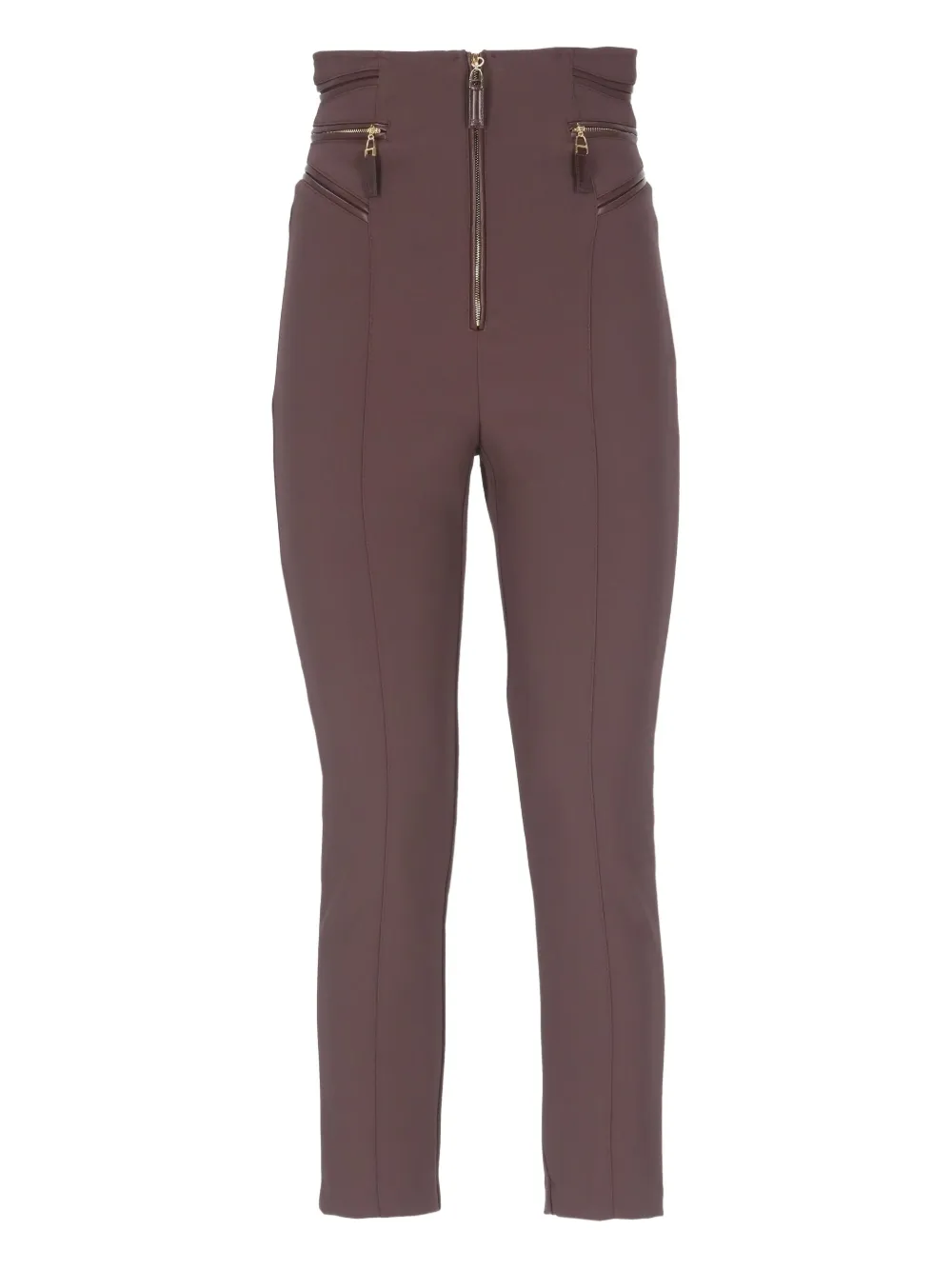 Elisabetta Franchi High Waist Cropped Trousers Pockets In Brown