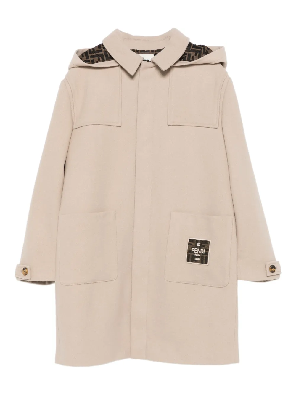 Fendi Kids logo-patch hooded coat Beige