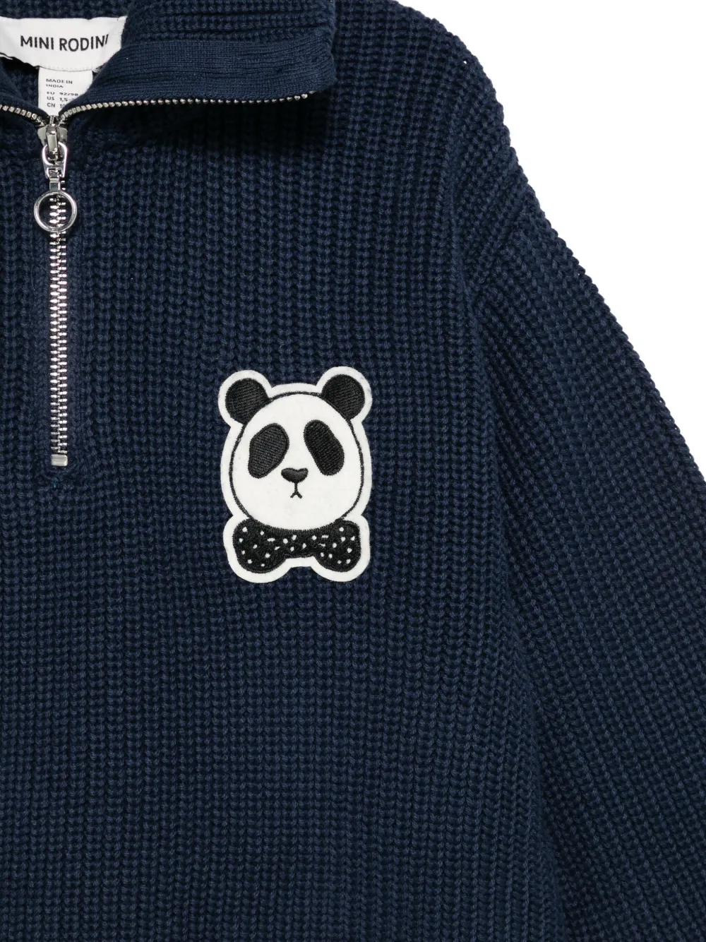 Mini Rodini Trui met geborduurde panda en rits Blauw