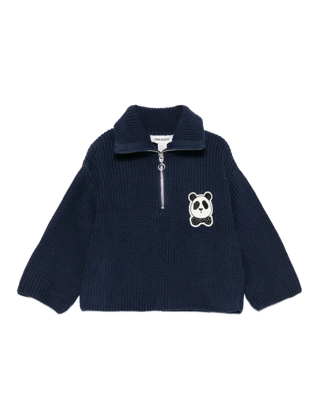 Mini Rodini Trui met geborduurde panda en rits Blauw
