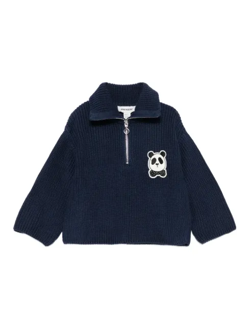 Mini Rodini panda-embroidered zip-up sweater
