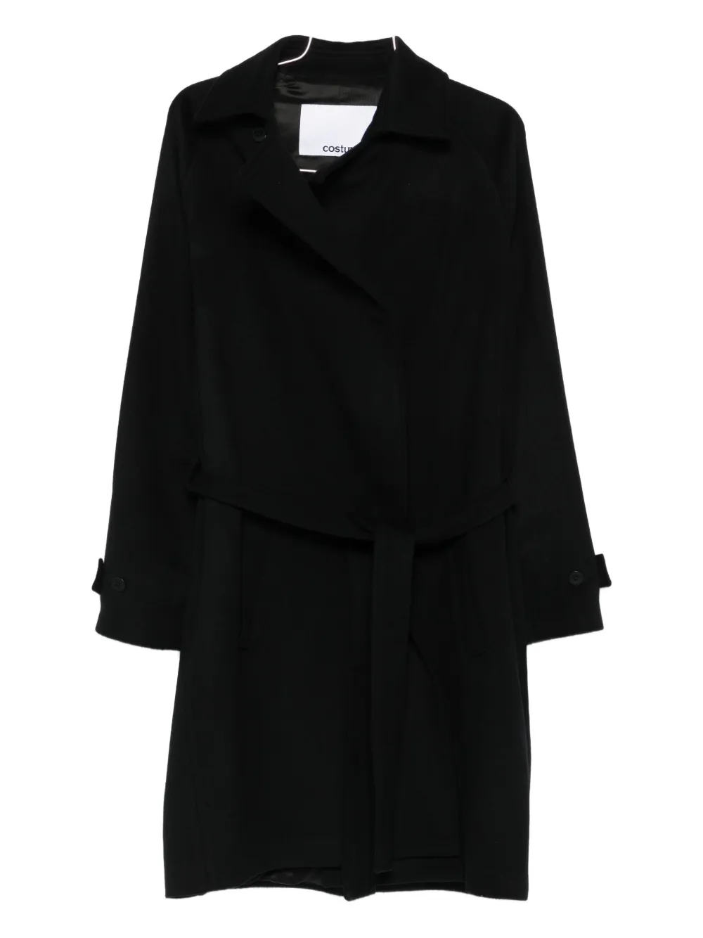 Costumein belted double-breasted coat Zwart