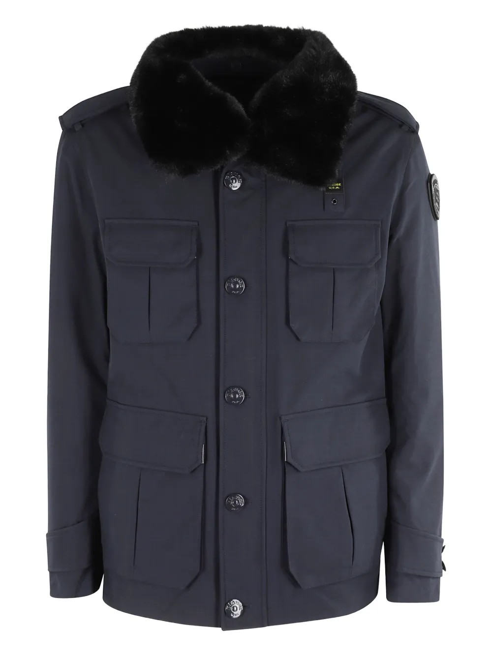 Blauer Fur-collar Flap-pocket Jacket In Blue