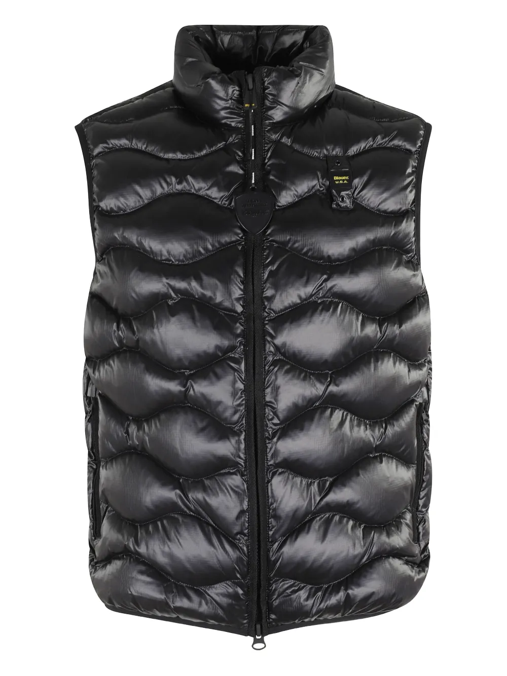 Blauer Quilted-wave Gilet In Black