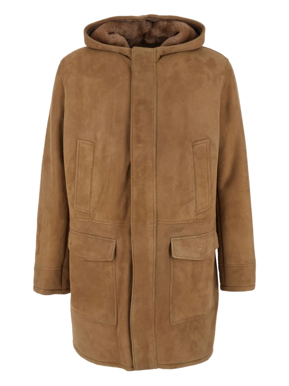 Arma Mias Hooded Suede Coat In Brown