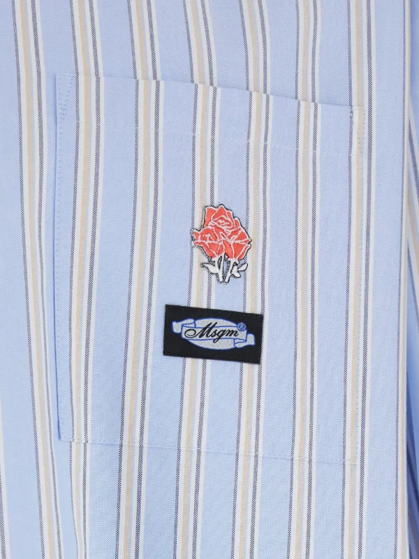 MSGM Striped rose-embroidered Shirt | Blue | FARFETCH CA