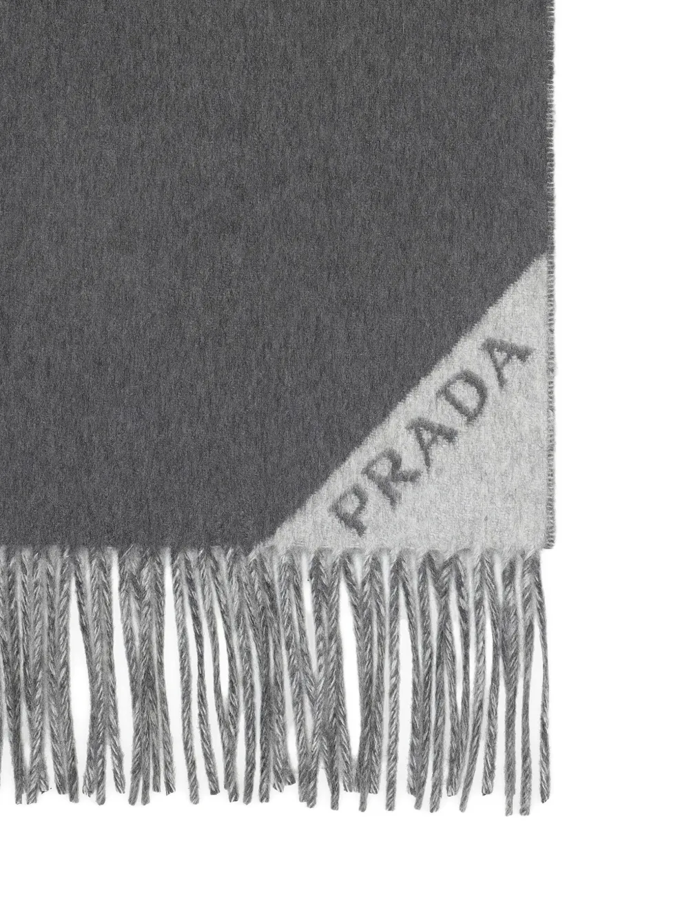 Prada Sjaal met logodetail en franje - Grijs