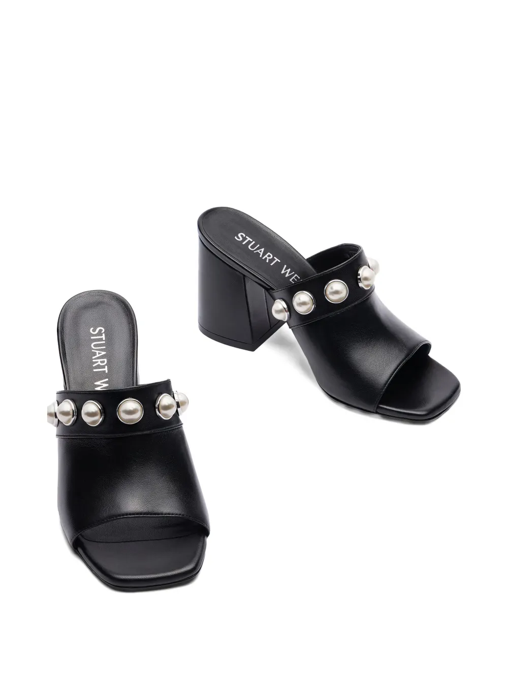 Stuart Weitzman Portia 85 mm sandalen verfraaid met parel Zwart