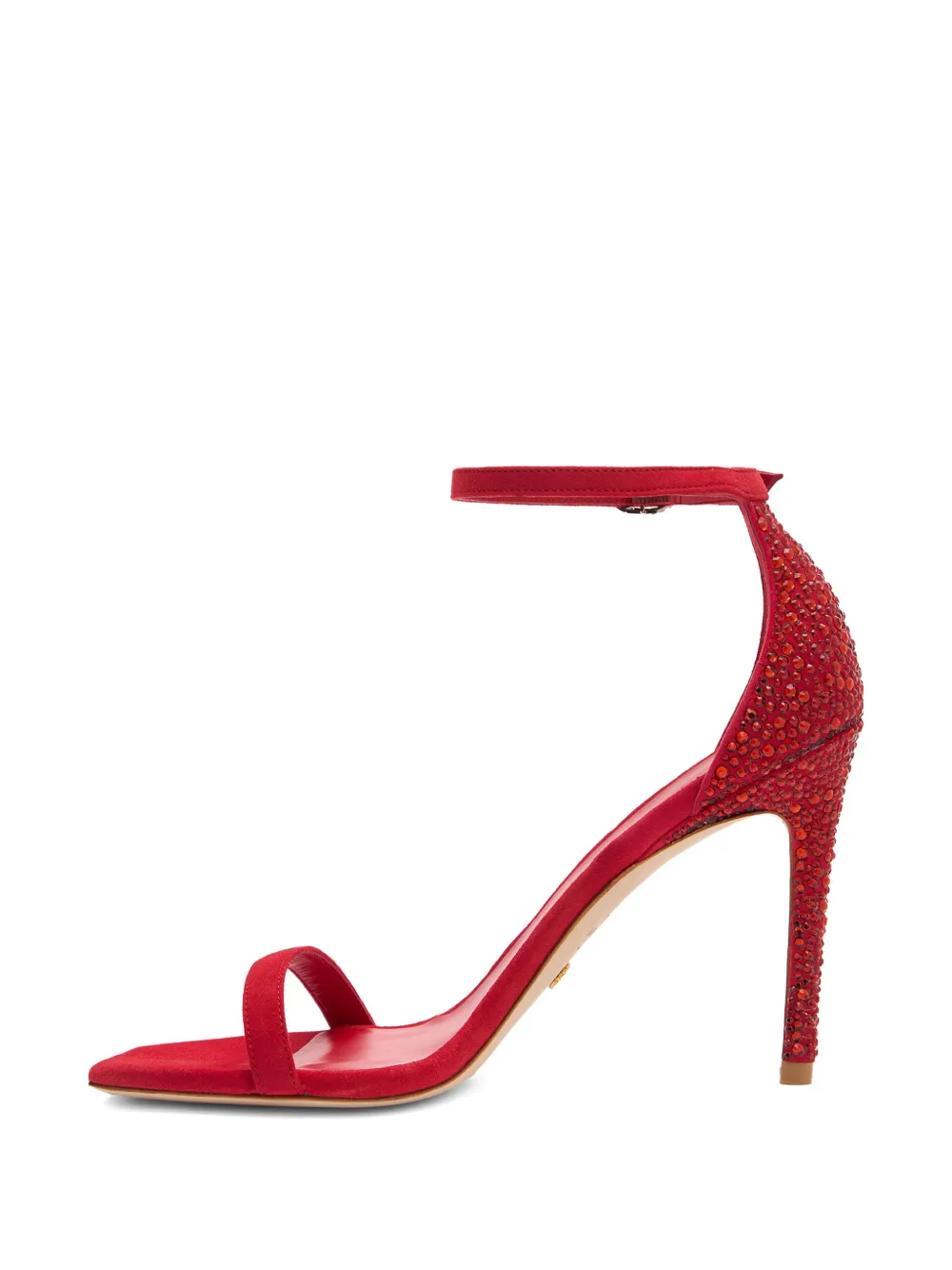Stuart Weitzman 100 mm Nudistcurve Royale sandalen met hak en verfraaid met kristallen en parel Rood
