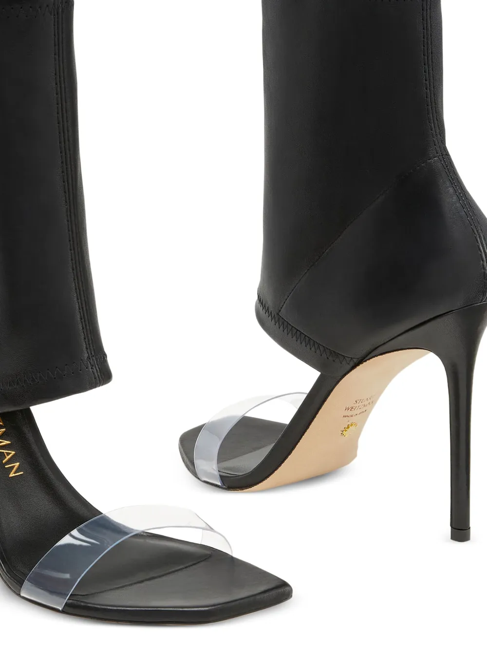 Stuart Weitzman 110 mm Frontrow sandalen met stretch bandje Zwart