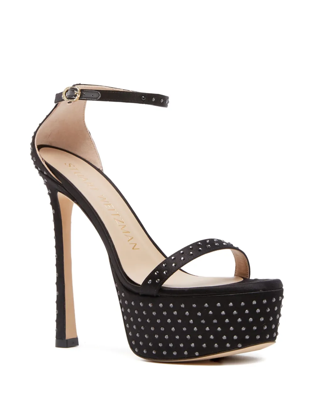 Stuart Weitzman 145mm Nudistcurve Hollywood Crystal-embellished Sandals In Black