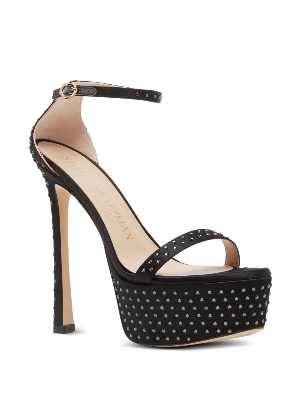 Stuart Weitzman 145 mm Nudistcurve Hollywood sandalen verfraaid met kristallen Zwart