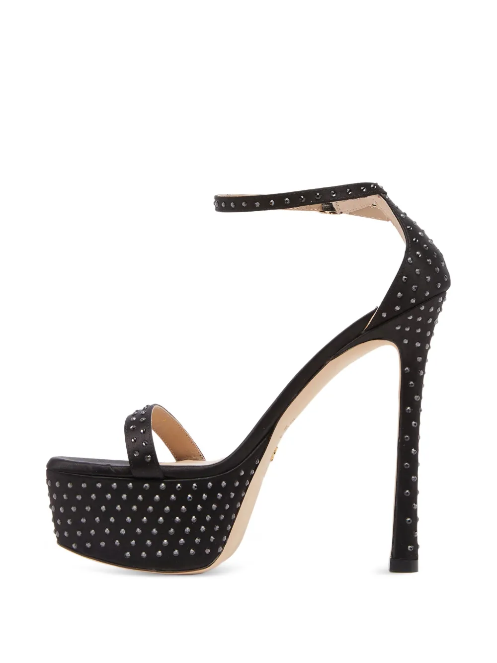 Stuart Weitzman 145 mm Nudistcurve Hollywood sandalen verfraaid met kristallen Zwart