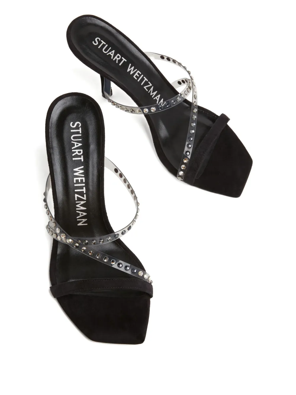 Stuart Weitzman 85 mm slippers verfraaid met kristallen Wit