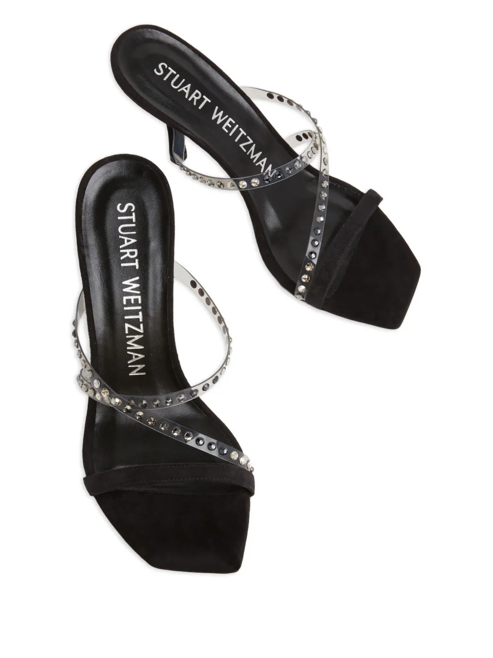 Stuart Weitzman 85 mm slippers verfraaid met kristallen Wit