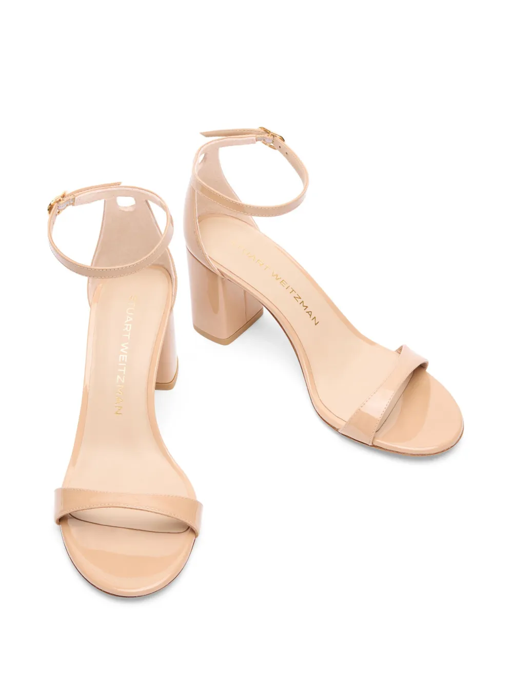 Stuart Weitzman 75 mm Nudist II sandalen met blokhak Beige