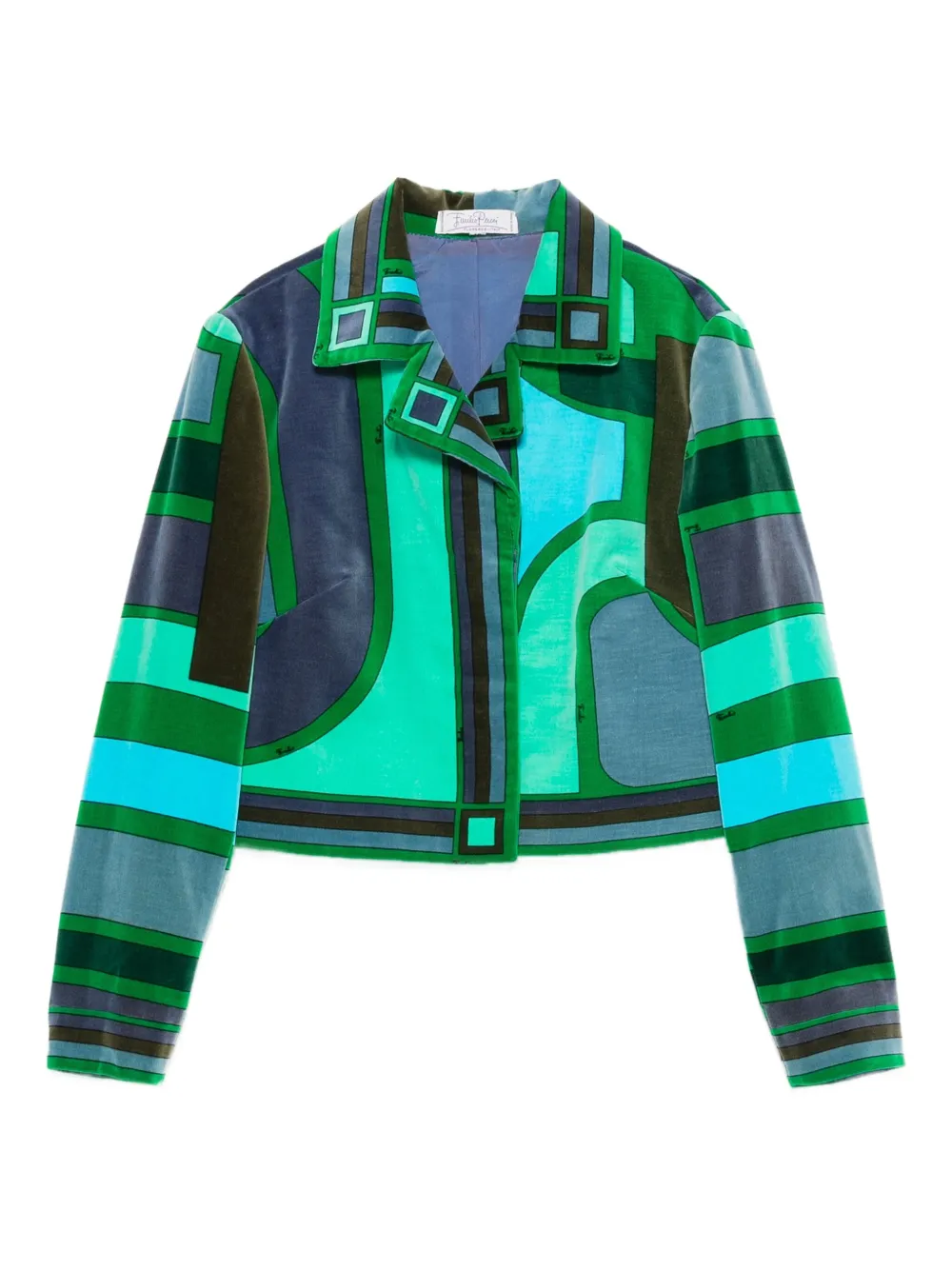 Pre-owned Pucci 1960s Geometric-print Velvet Jacket In Green