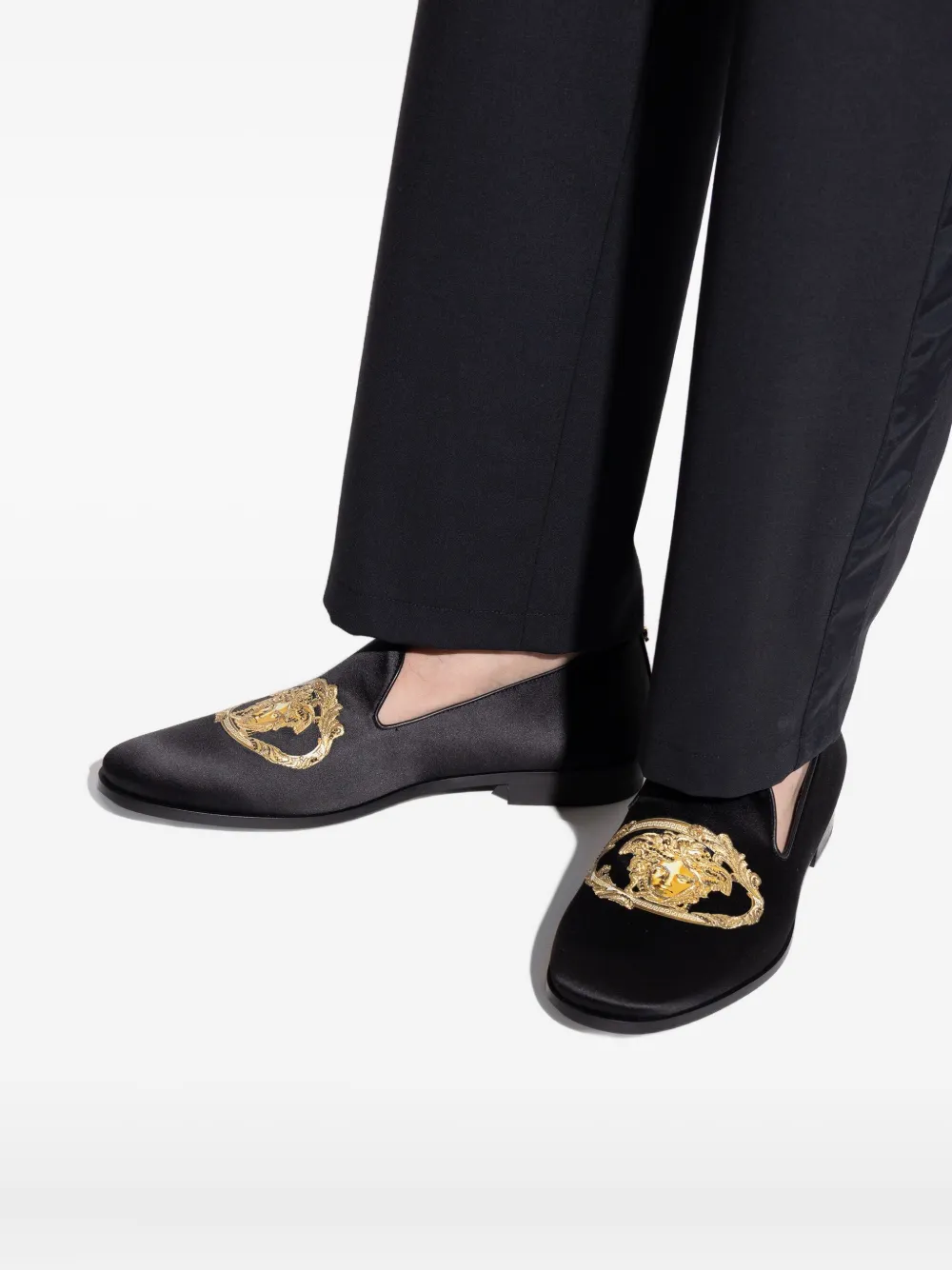 Versace Embroidered Architectural Baroque slippers Black