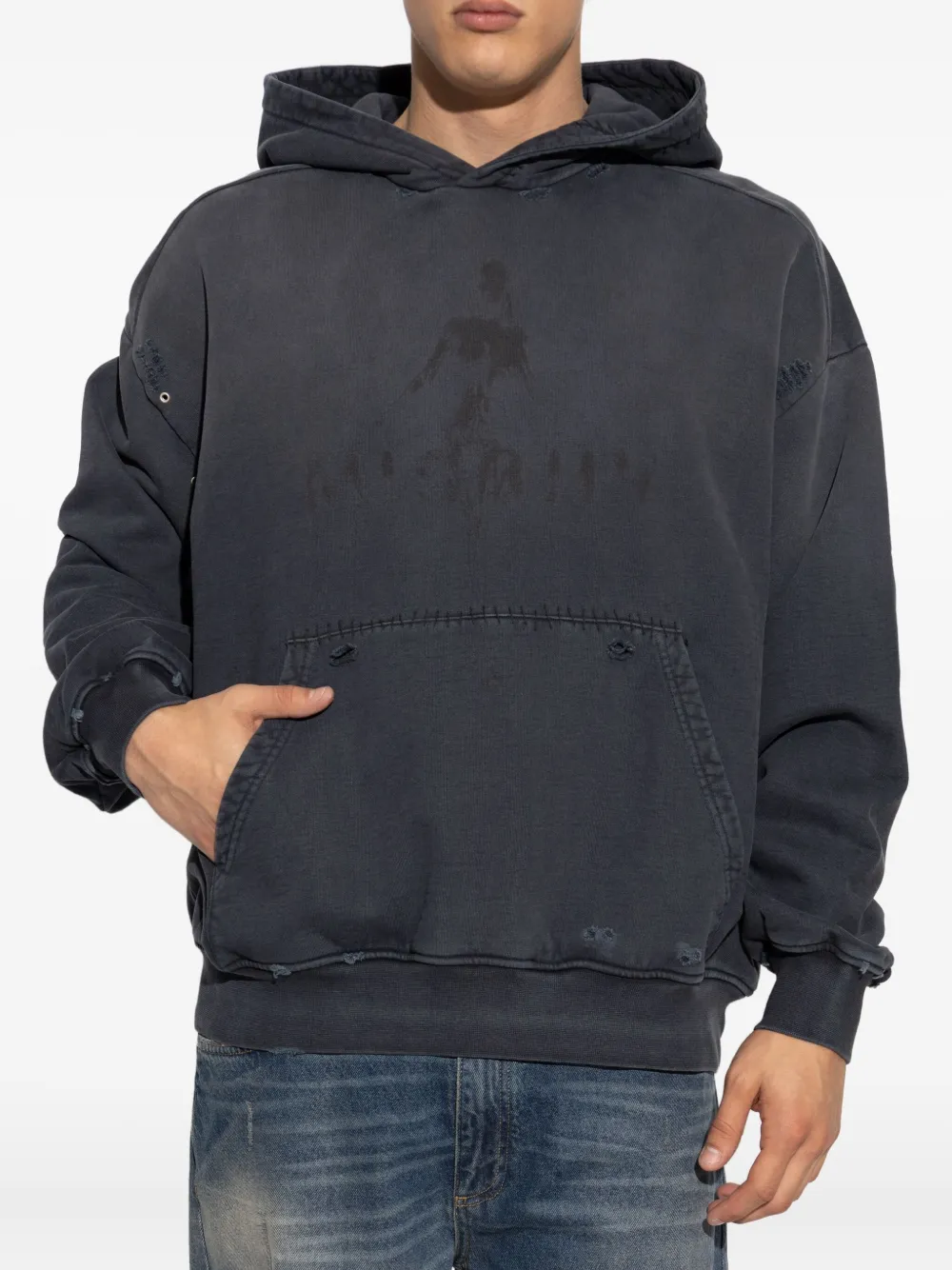 MISBHV Gerafelde katoenen hoodie met grafische print Zwart
