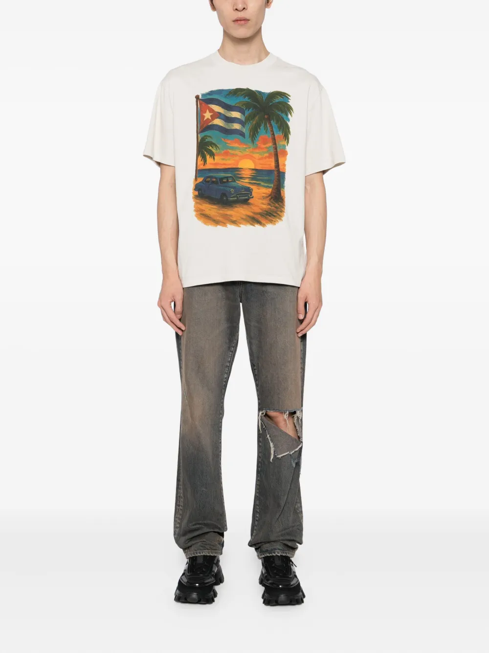 Melt Katoenen T-shirt met grafische print - Beige