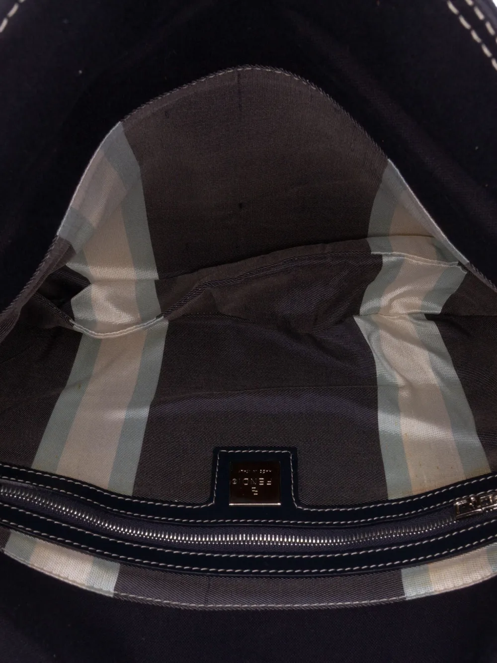 Pre-owned Fendi 20th Century Canvas Ff Marble Double Flap Shoulder Bag In Blue