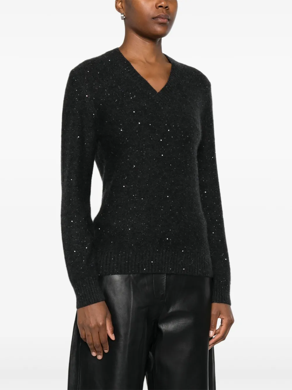 Fabiana Filippi Sequin-embellished V-neck Sweater In Black