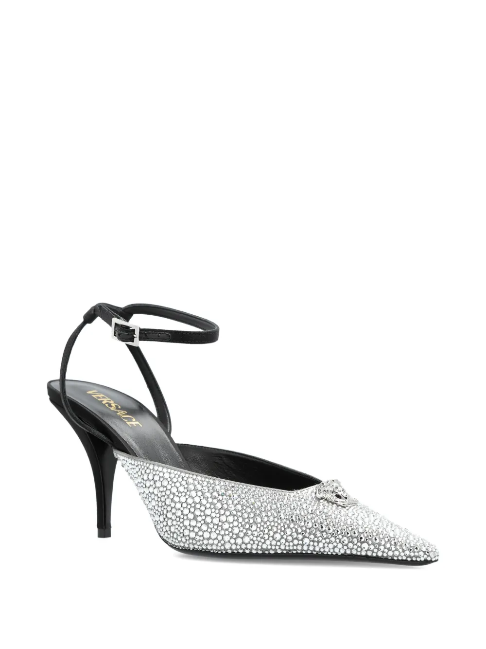 Versace 85mm Crystal La Medusa slingback pumps Silver